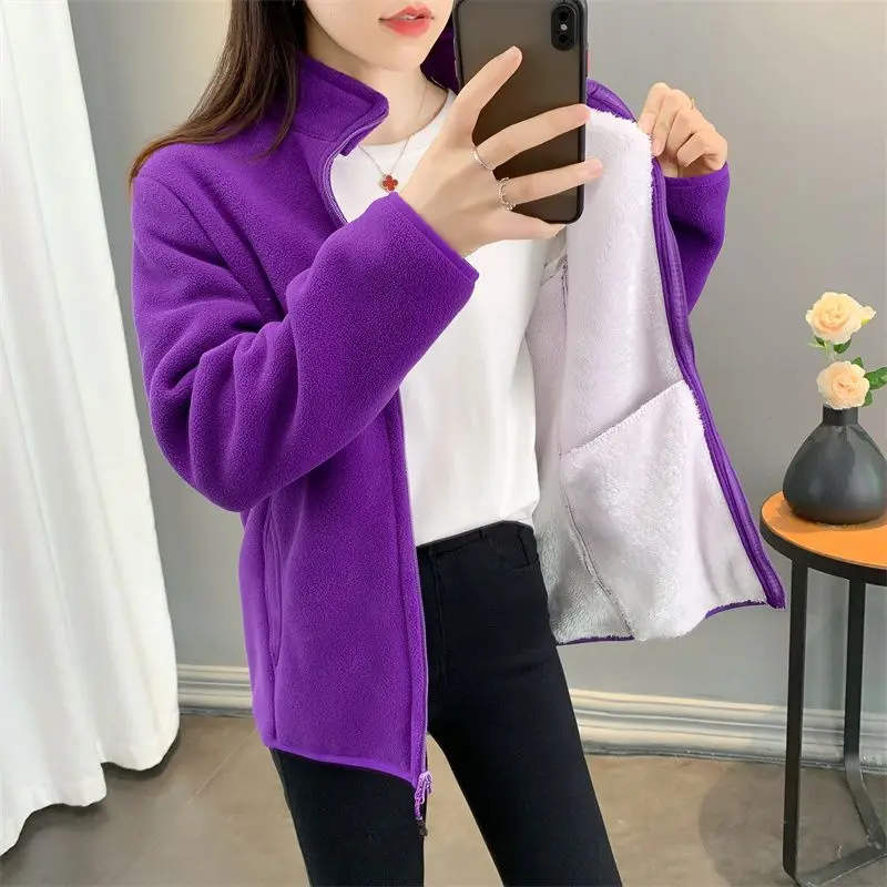 Fashion Polar Fleece Jacket Female NEW Women's Jacket Outerwear Double Sided Velvet Thick Spring Autumn Winter Coat Tops