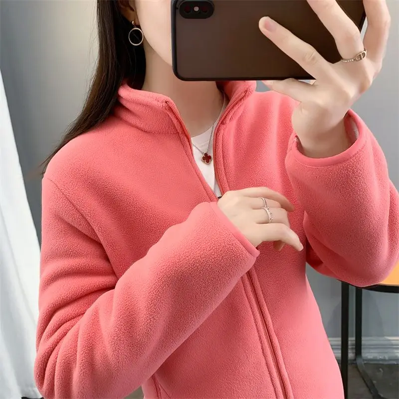 Fashion Polar Fleece Jacket Female NEW Women's Jacket Outerwear Double Sided Velvet Thick Spring Autumn Winter Coat Tops
