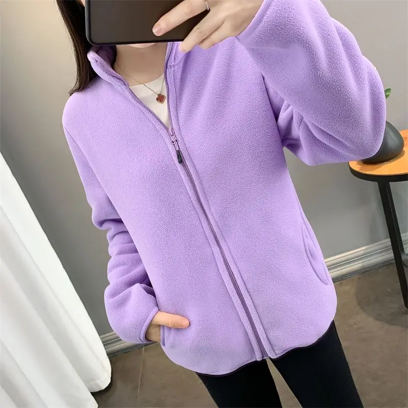Fashion Polar Fleece Jacket Female NEW Women's Jacket Outerwear Double Sided Velvet Thick Spring Autumn Winter Coat Tops