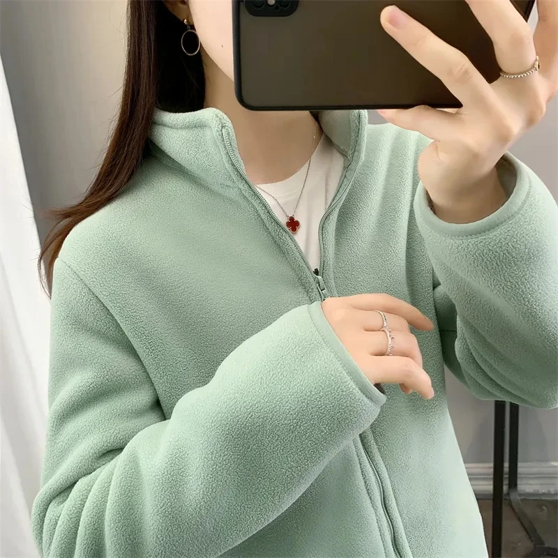 Fashion Polar Fleece Jacket Female NEW Women's Jacket Outerwear Double Sided Velvet Thick Spring Autumn Winter Coat Tops