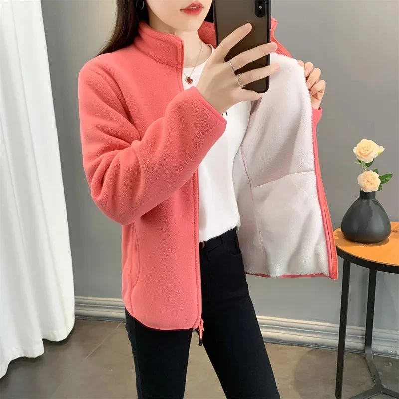 Fashion Polar Fleece Jacket Female NEW Women's Jacket Outerwear Double Sided Velvet Thick Spring Autumn Winter Coat Tops