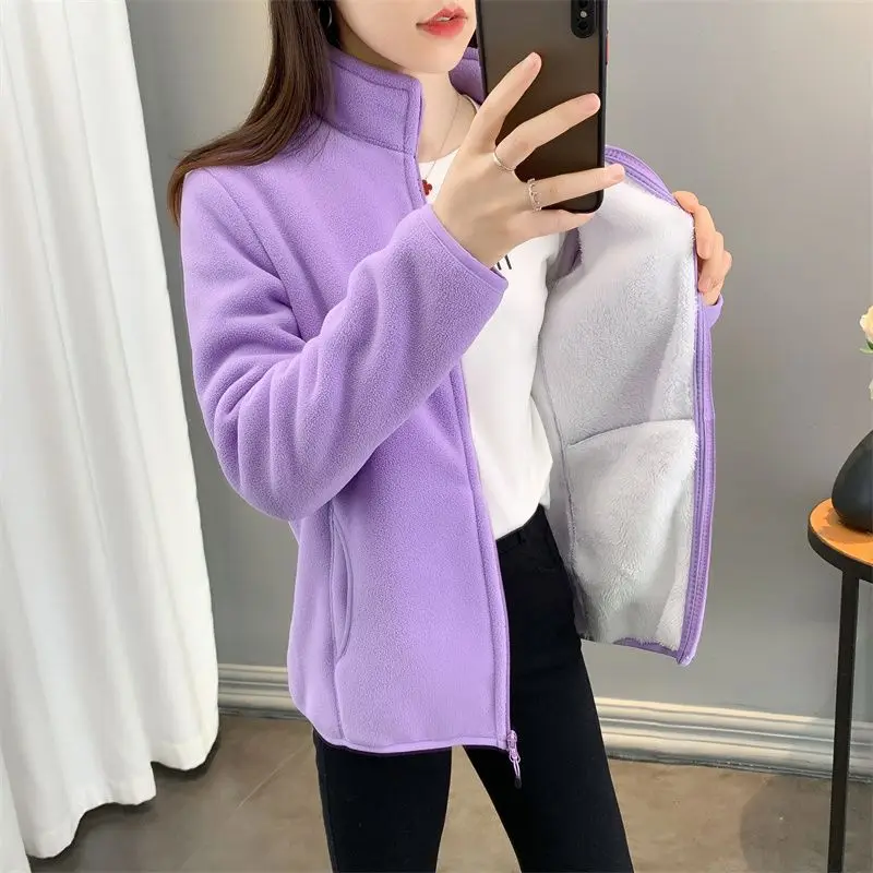 Fashion Polar Fleece Jacket Female NEW Women's Jacket Outerwear Double Sided Velvet Thick Spring Autumn Winter Coat Tops