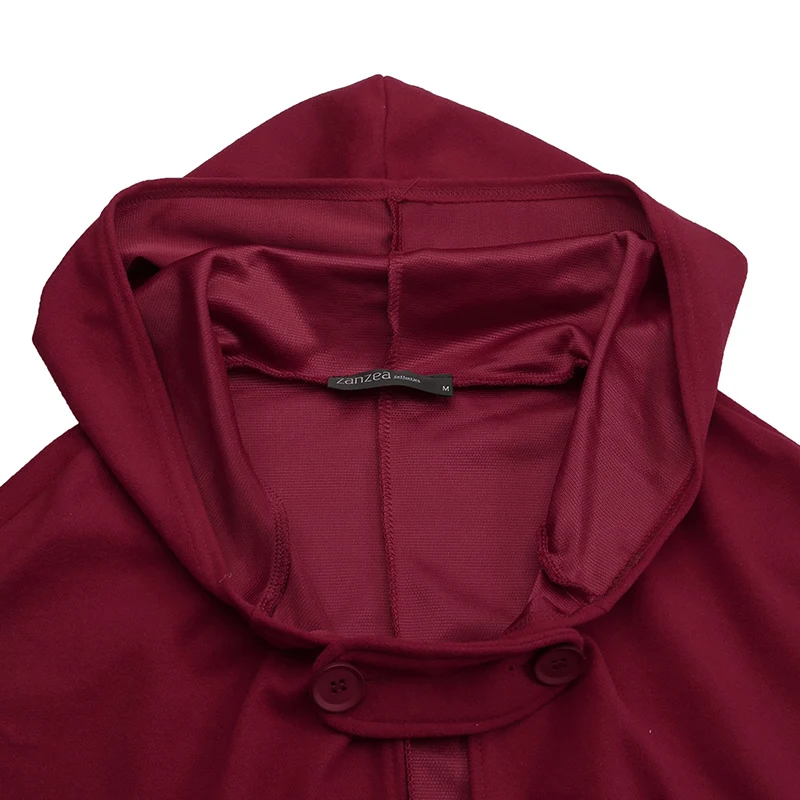 Fashion Long Cape Cloak ZANZEA Women Hooded Wool Blend Cloak Coat Autumn Hoodies Poncho Warm Cosplay Jackets Outwear Windbreaker