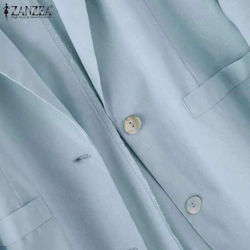 ZANZEA Women Elegant Cotton Jackets Suits Loose Vintage Work Coats Casual Outwear Autumn Laple Neck Long Sleeve Solid OL Blazer