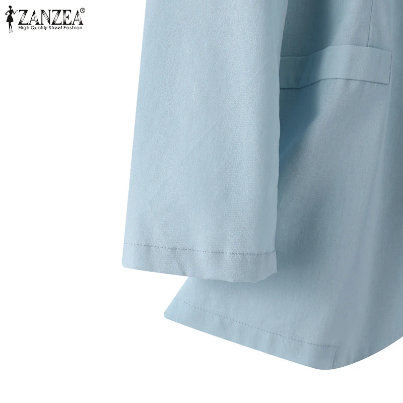 ZANZEA Women Elegant Cotton Jackets Suits Loose Vintage Work Coats Casual Outwear Autumn Laple Neck Long Sleeve Solid OL Blazer