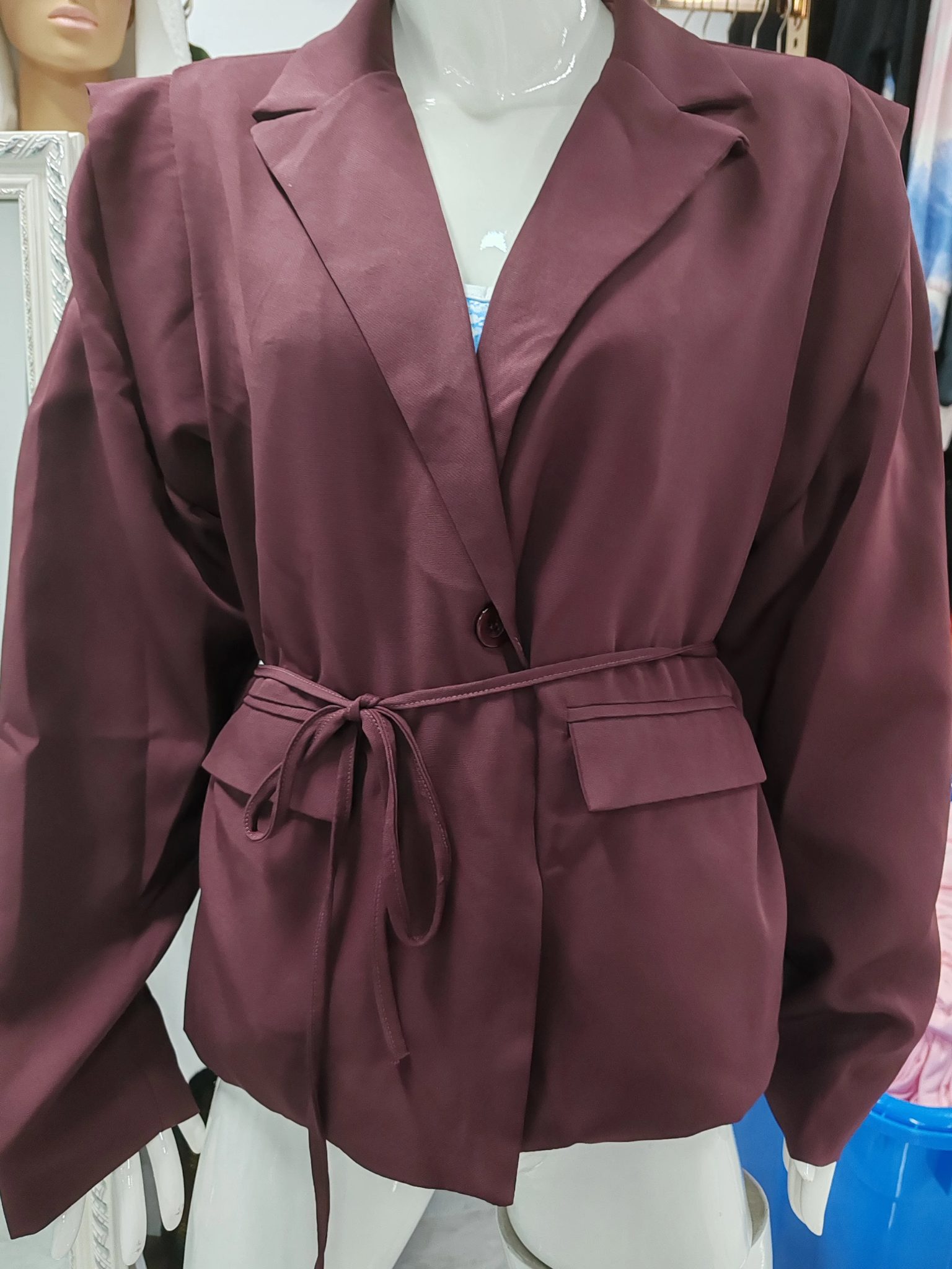 Phantasy Elegant Commuter Waist Lace-Up Shoulder Padded Suit Jacket Women's High-End Sense Pure Color Casual Style Suit Jacket