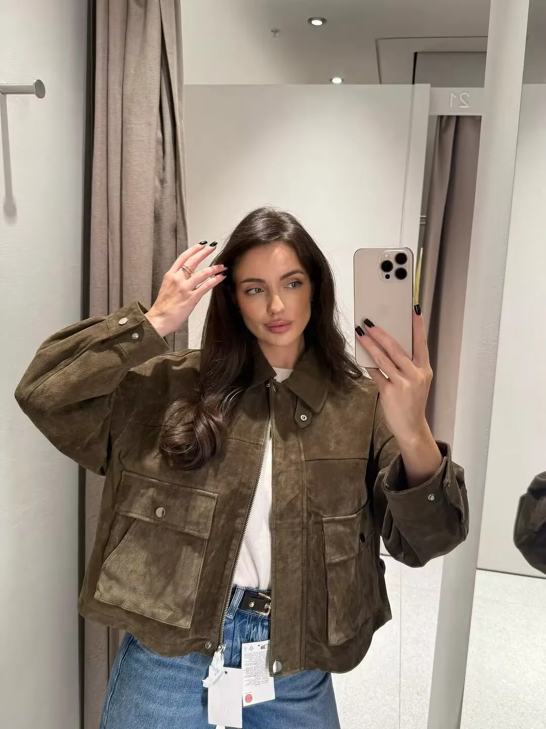 YENKYE Women Front Patch Pockets Faux Leather Bomber Jacket Long Sleeve Zipper Autumn Winter Coat 2025 Loose Outerwear