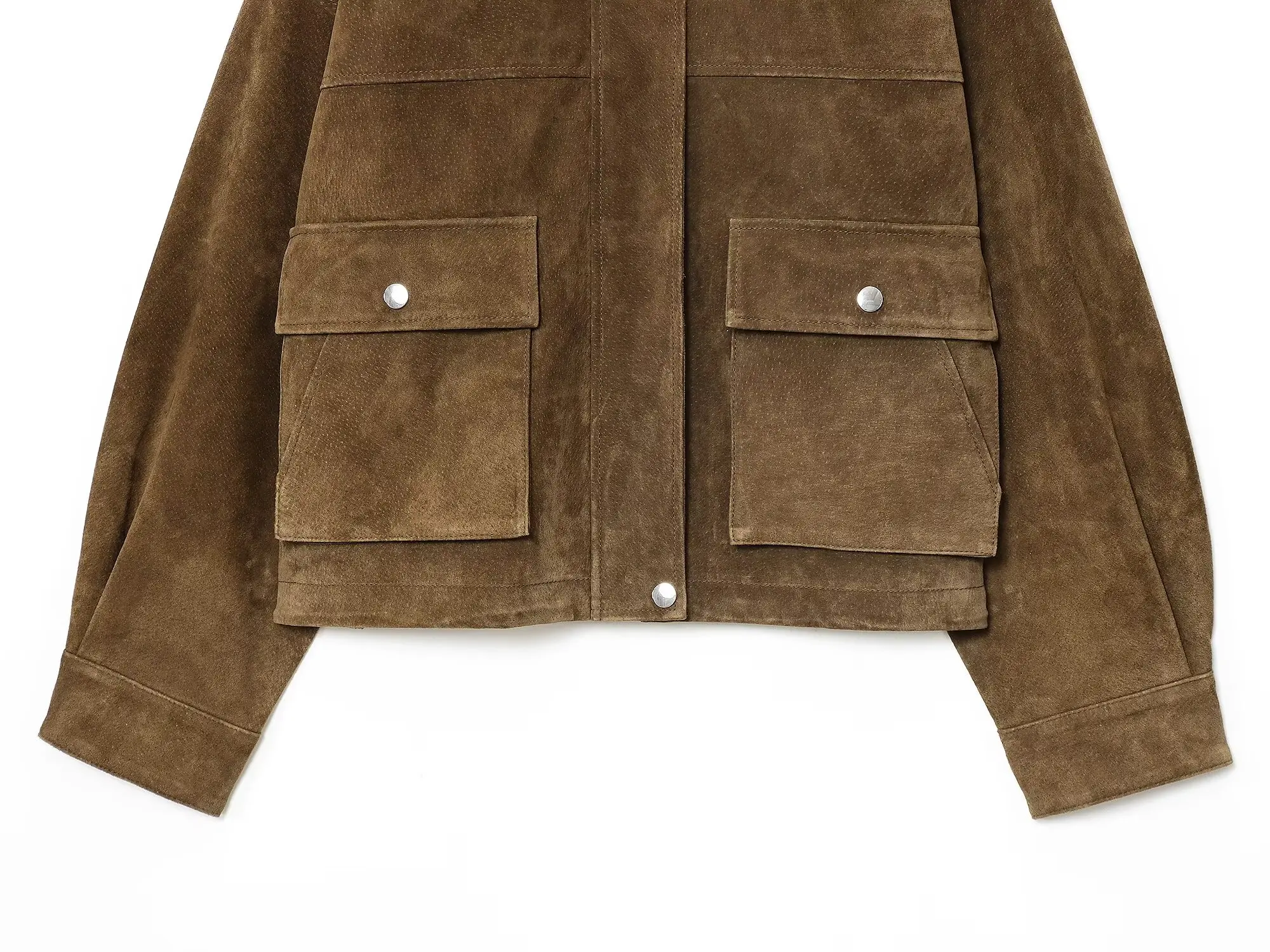 YENKYE Women Front Patch Pockets Faux Leather Bomber Jacket Long Sleeve Zipper Autumn Winter Coat 2025 Loose Outerwear