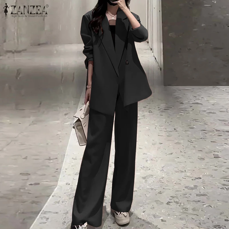 2025 ZANZEA Autumn Office Pant Sets Women 2 Pieces Sets Outfits Elegant Long Sleeve Blazer Trouser Suits Solid Work OL Tracksuit