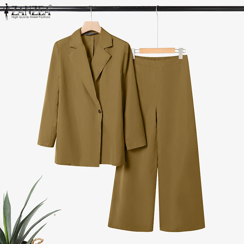2025 ZANZEA Autumn Office Pant Sets Women 2 Pieces Sets Outfits Elegant Long Sleeve Blazer Trouser Suits Solid Work OL Tracksuit
