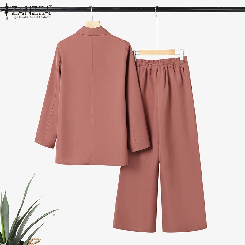 2025 ZANZEA Autumn Office Pant Sets Women 2 Pieces Sets Outfits Elegant Long Sleeve Blazer Trouser Suits Solid Work OL Tracksuit