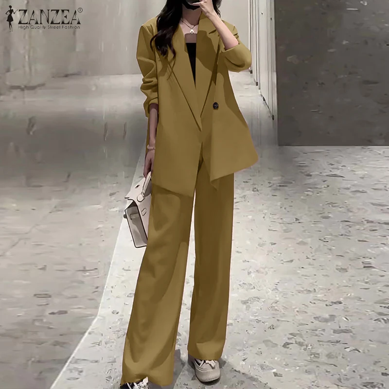 2025 ZANZEA Autumn Office Pant Sets Women 2 Pieces Sets Outfits Elegant Long Sleeve Blazer Trouser Suits Solid Work OL Tracksuit