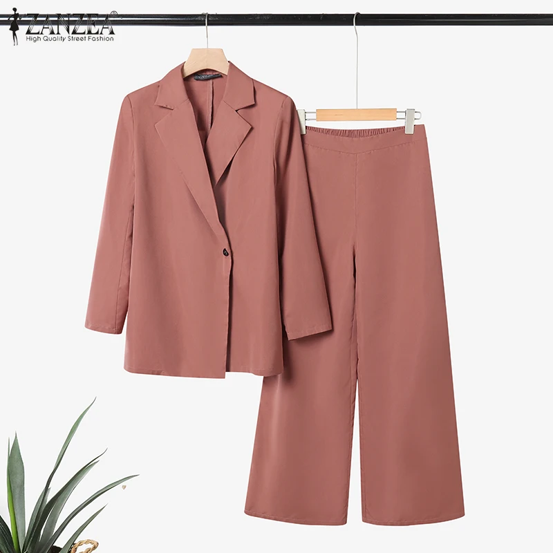 2025 ZANZEA Autumn Office Pant Sets Women 2 Pieces Sets Outfits Elegant Long Sleeve Blazer Trouser Suits Solid Work OL Tracksuit