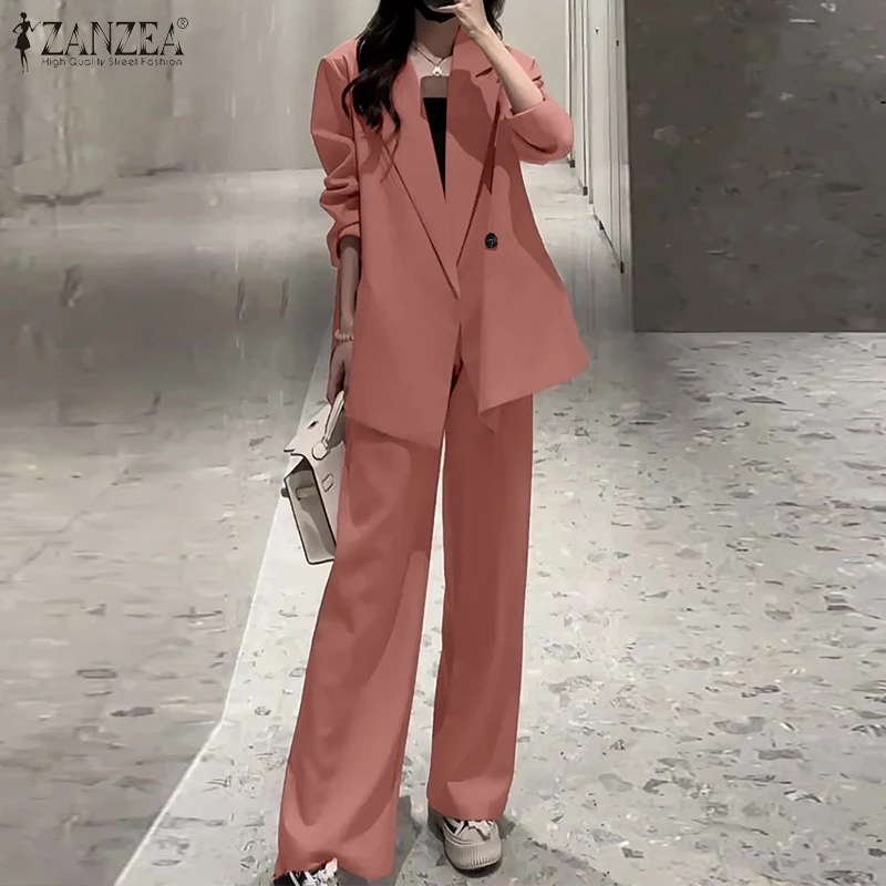 2025 ZANZEA Autumn Office Pant Sets Women 2 Pieces Sets Outfits Elegant Long Sleeve Blazer Trouser Suits Solid Work OL Tracksuit