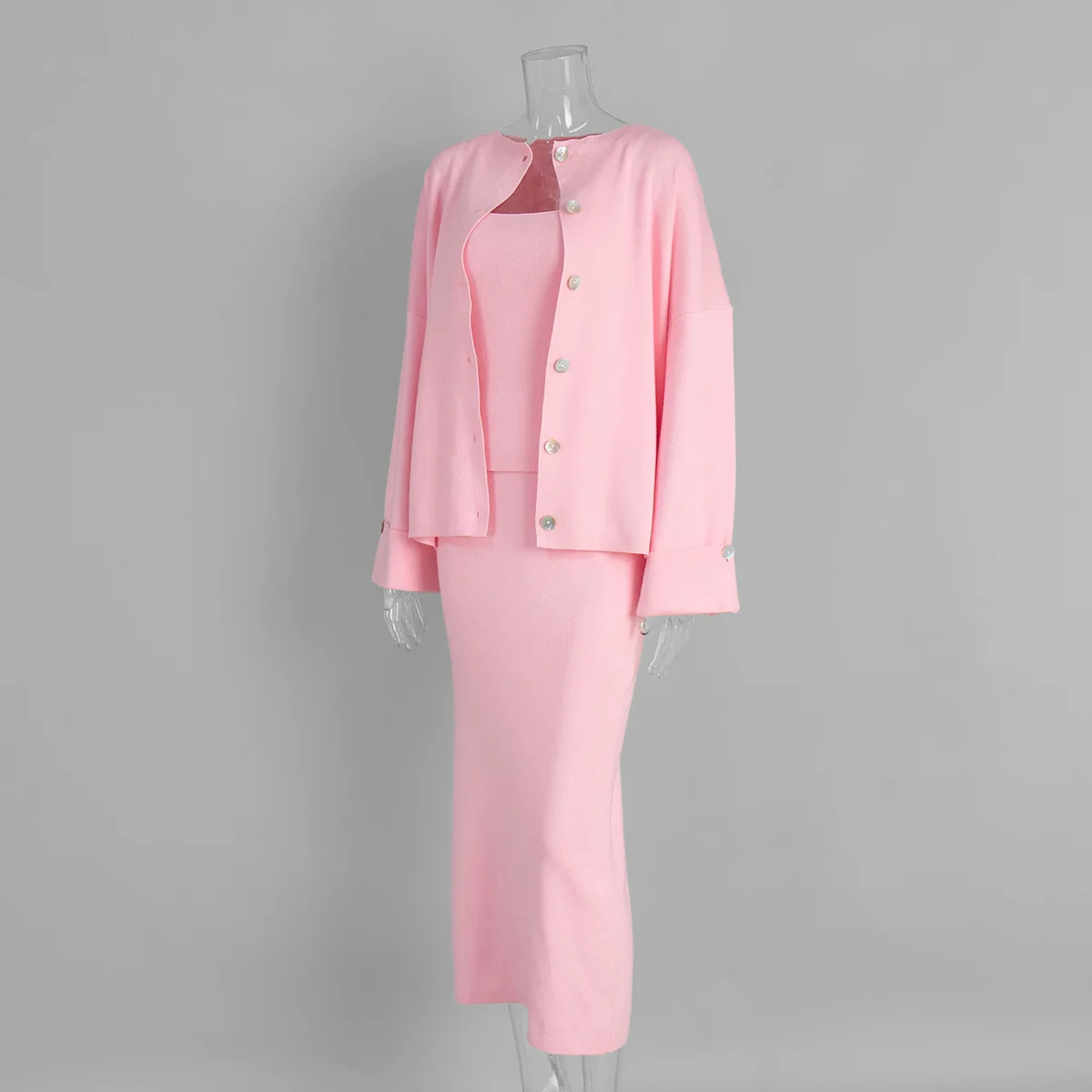 DemoRave New Fashion Kni 3 Pieces Set Women Autumn Elegant Commute Long Skirt Loose Patchwork Camisole Cardigan Maxi Skirt Sets