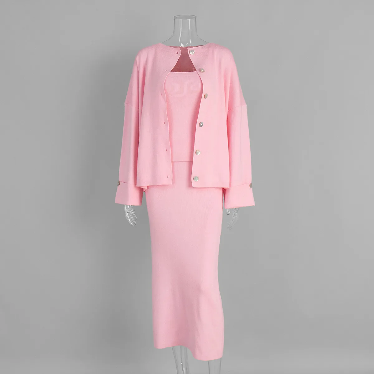 DemoRave New Fashion Kni 3 Pieces Set Women Autumn Elegant Commute Long Skirt Loose Patchwork Camisole Cardigan Maxi Skirt Sets