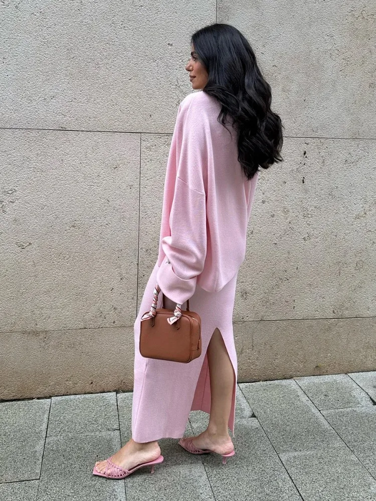 DemoRave New Fashion Kni 3 Pieces Set Women Autumn Elegant Commute Long Skirt Loose Patchwork Camisole Cardigan Maxi Skirt Sets