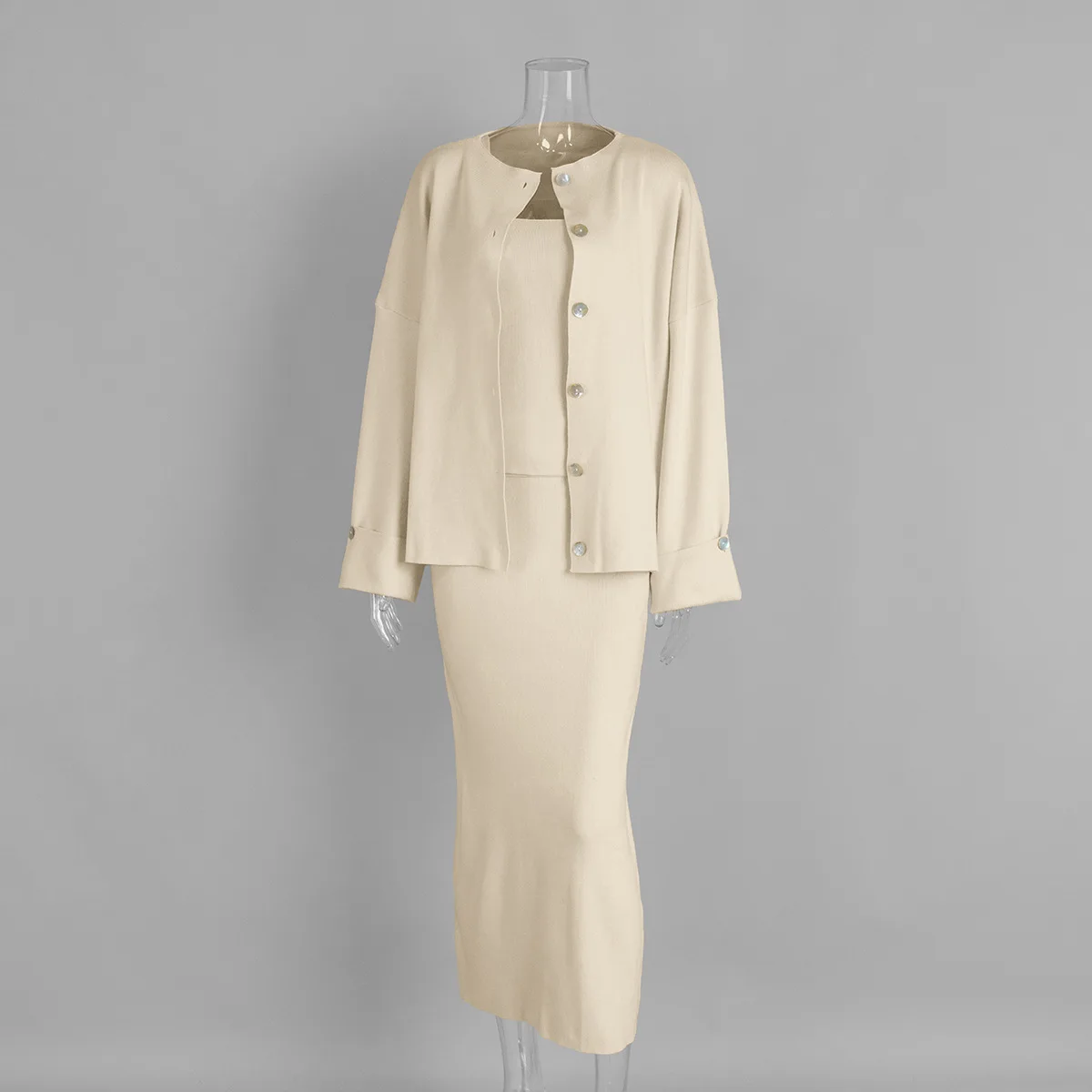 DemoRave New Fashion Kni 3 Pieces Set Women Autumn Elegant Commute Long Skirt Loose Patchwork Camisole Cardigan Maxi Skirt Sets