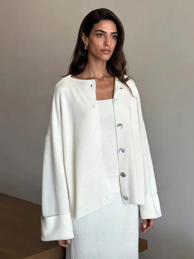 DemoRave New Fashion Kni 3 Pieces Set Women Autumn Elegant Commute Long Skirt Loose Patchwork Camisole Cardigan Maxi Skirt Sets