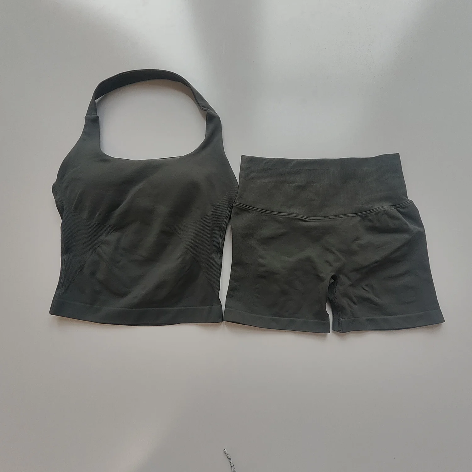 Sexy Halter Neck Beautiful Back High Waist Peach Sports Bras Shorts Suit Pilates Gathering Yoga Vest Training Fitness Bra Sets