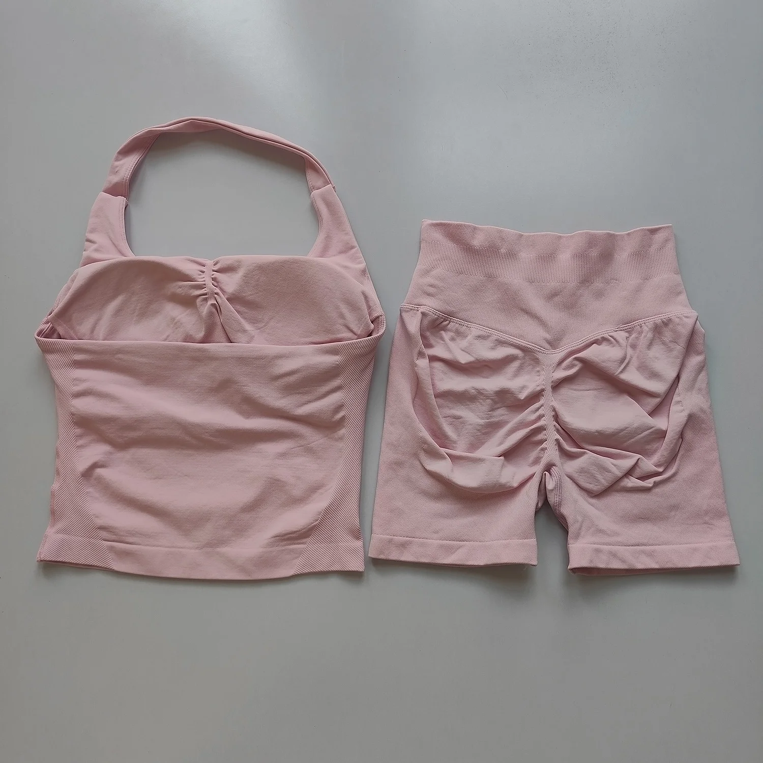 Sexy Halter Neck Beautiful Back High Waist Peach Sports Bras Shorts Suit Pilates Gathering Yoga Vest Training Fitness Bra Sets