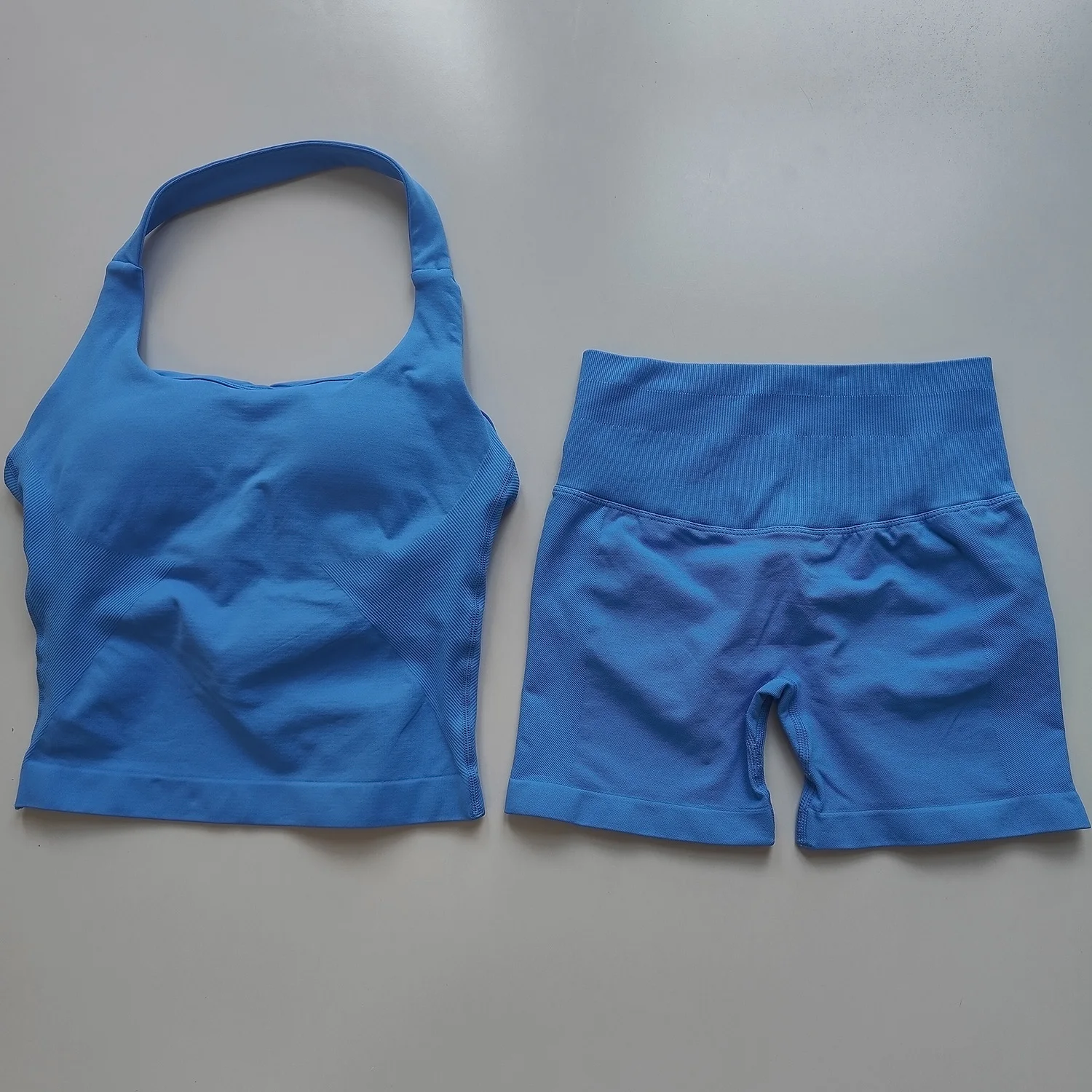 Sexy Halter Neck Beautiful Back High Waist Peach Sports Bras Shorts Suit Pilates Gathering Yoga Vest Training Fitness Bra Sets