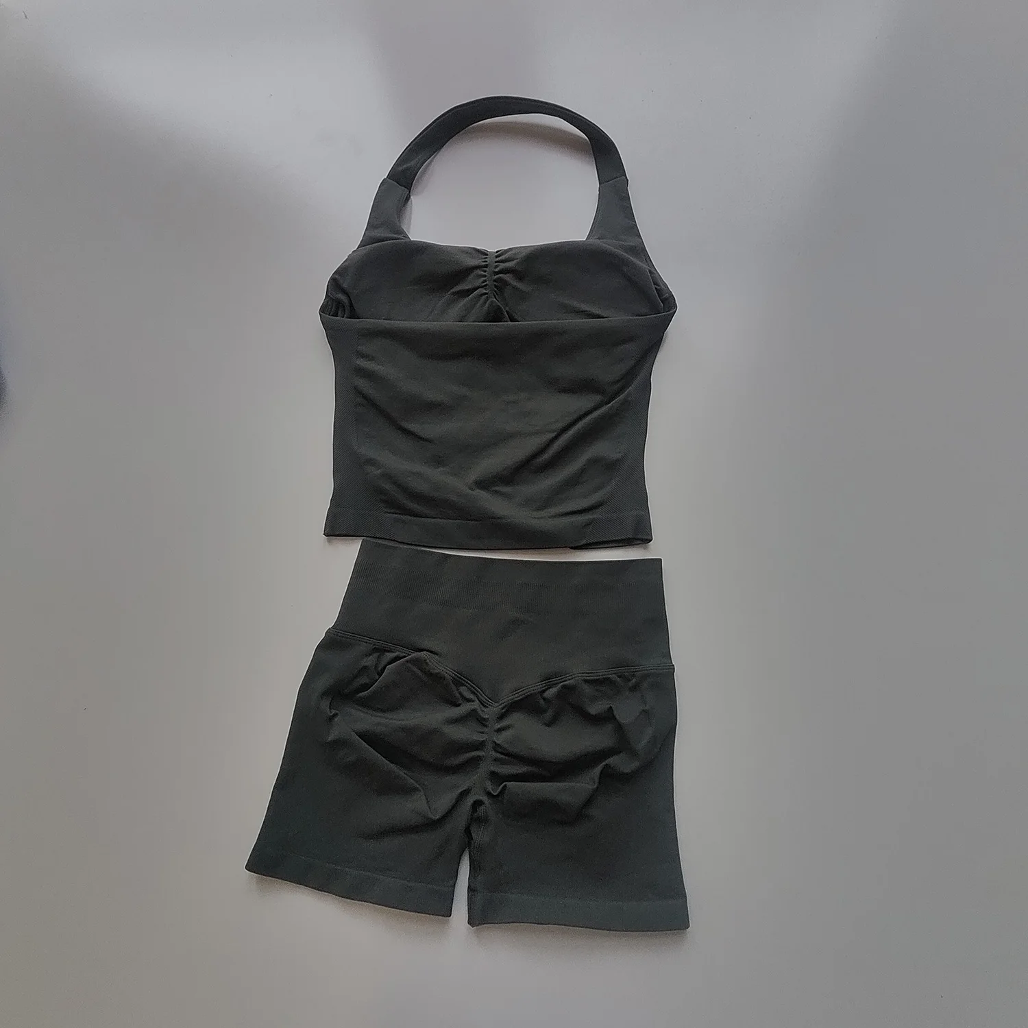 Sexy Halter Neck Beautiful Back High Waist Peach Sports Bras Shorts Suit Pilates Gathering Yoga Vest Training Fitness Bra Sets