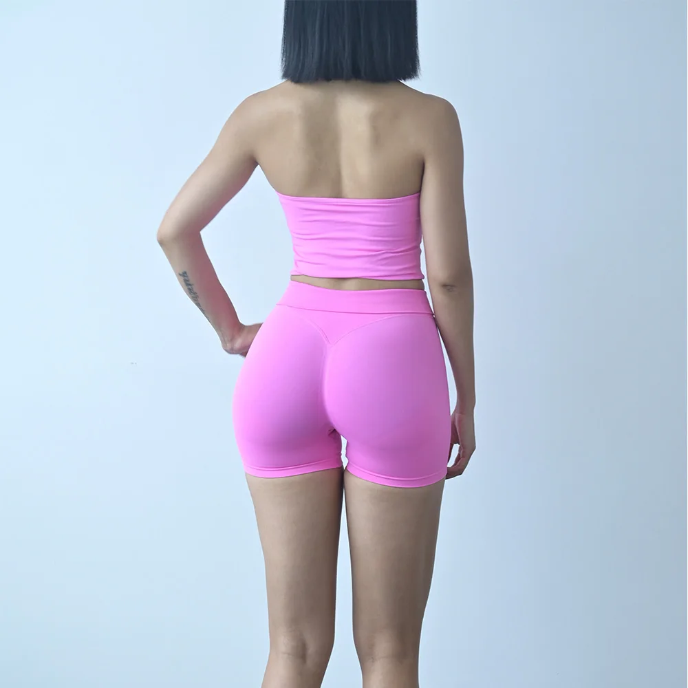 Sexy Halter Neck Beautiful Back High Waist Peach Sports Bras Shorts Suit Pilates Gathering Yoga Vest Training Fitness Bra Sets