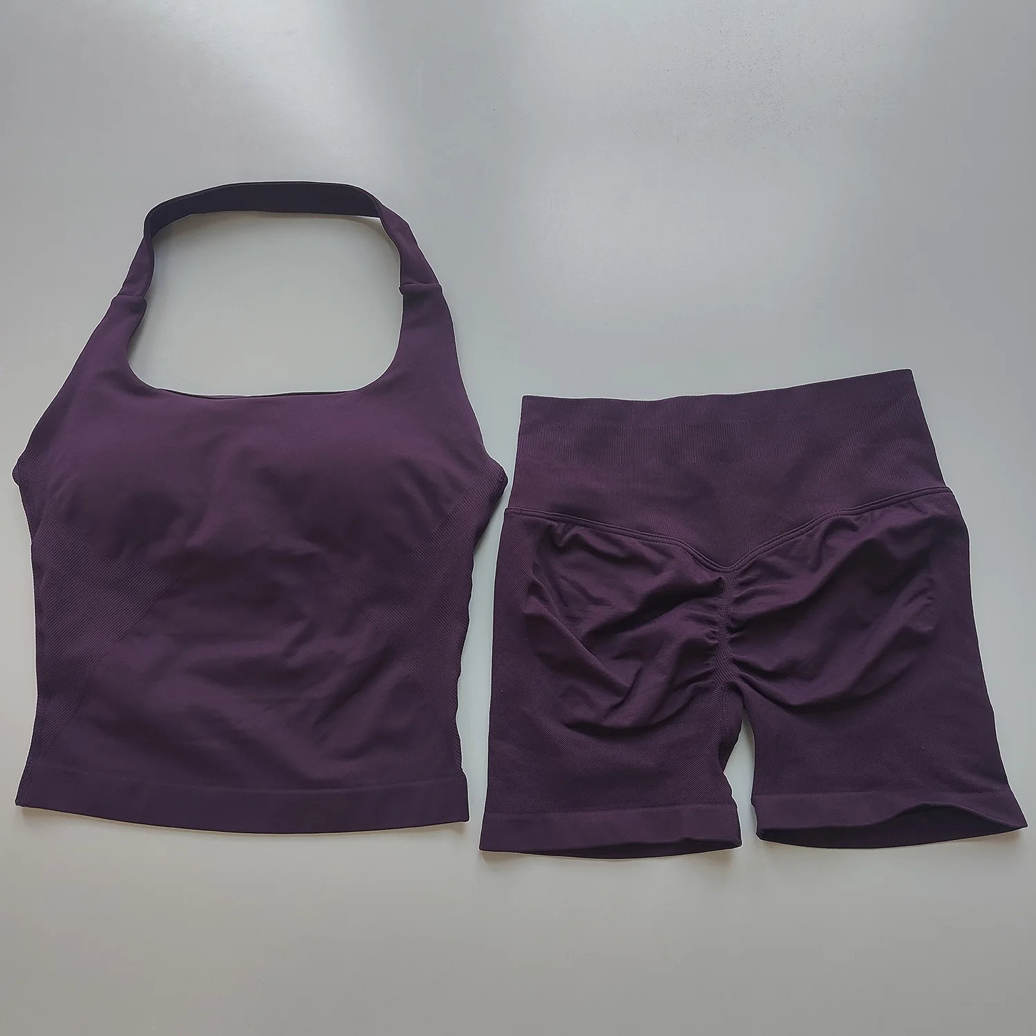 Sexy Halter Neck Beautiful Back High Waist Peach Sports Bras Shorts Suit Pilates Gathering Yoga Vest Training Fitness Bra Sets