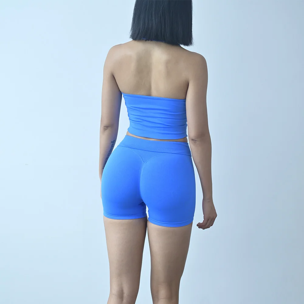 Sexy Halter Neck Beautiful Back High Waist Peach Sports Bras Shorts Suit Pilates Gathering Yoga Vest Training Fitness Bra Sets