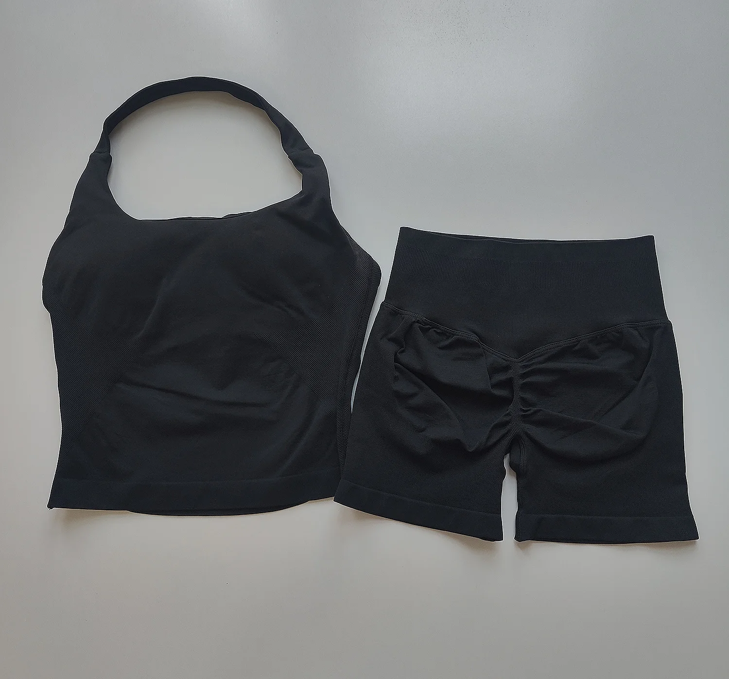 Sexy Halter Neck Beautiful Back High Waist Peach Sports Bras Shorts Suit Pilates Gathering Yoga Vest Training Fitness Bra Sets