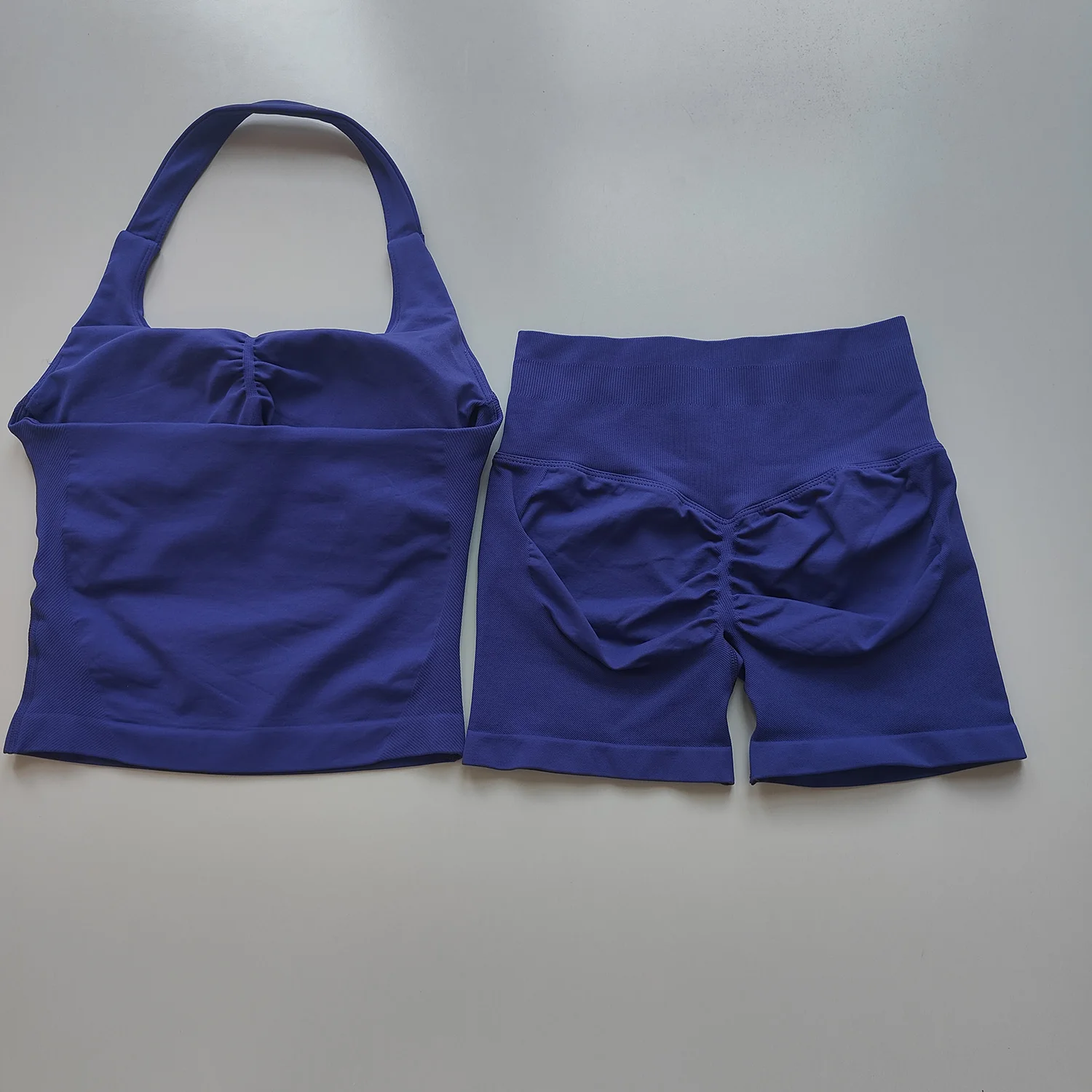 Sexy Halter Neck Beautiful Back High Waist Peach Sports Bras Shorts Suit Pilates Gathering Yoga Vest Training Fitness Bra Sets