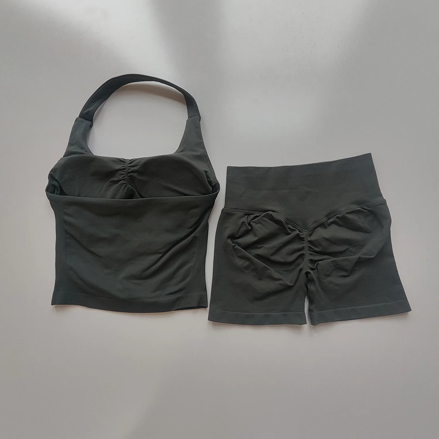 Sexy Halter Neck Beautiful Back High Waist Peach Sports Bras Shorts Suit Pilates Gathering Yoga Vest Training Fitness Bra Sets