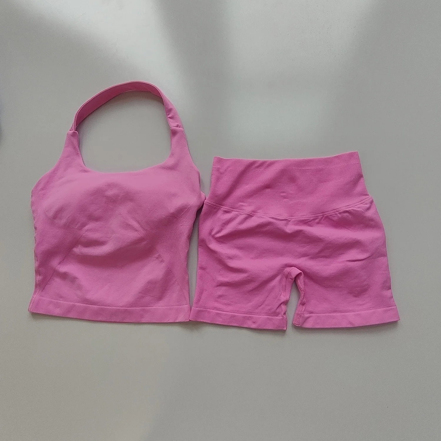 Sexy Halter Neck Beautiful Back High Waist Peach Sports Bras Shorts Suit Pilates Gathering Yoga Vest Training Fitness Bra Sets