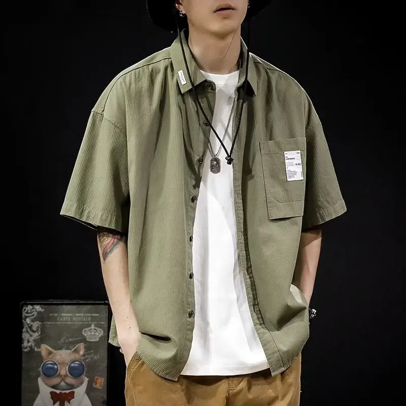 2025 Summer New Casual Loose Men Short Sleeved Shirt Comfortable Cotton Male Outdoor Workwear Shirts