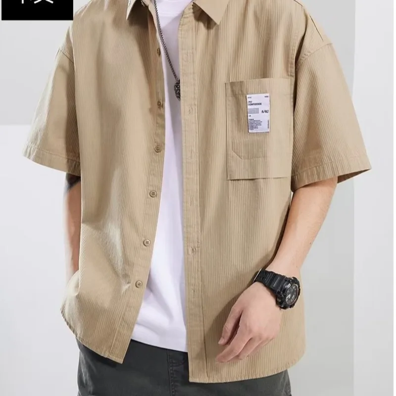 2025 Summer New Casual Loose Men Short Sleeved Shirt Comfortable Cotton Male Outdoor Workwear Shirts