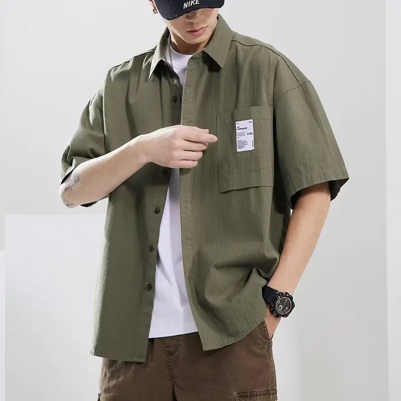 2025 Summer New Casual Loose Men Short Sleeved Shirt Comfortable Cotton Male Outdoor Workwear Shirts