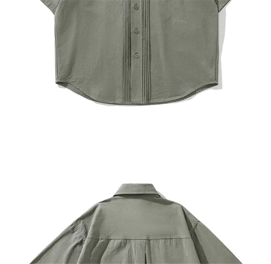 2025 Casual Shirts Men Streetwear Harajuku Short Sleeve Shirt Man Vintage Japan Style Pleated Design Cargo Blouse Male