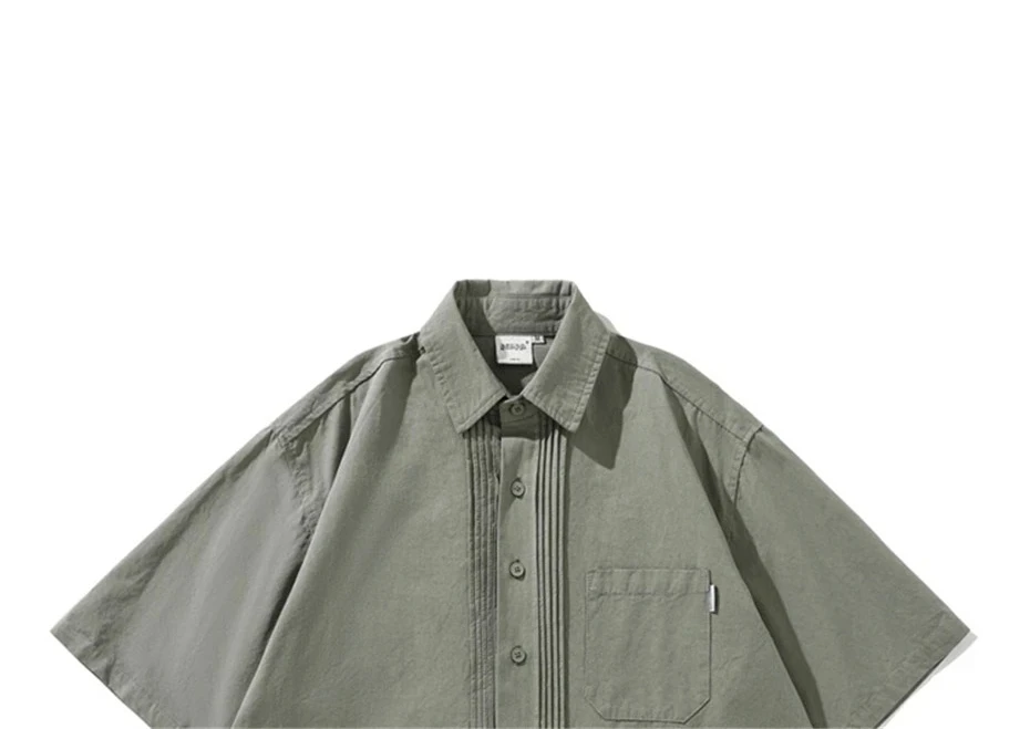 2025 Casual Shirts Men Streetwear Harajuku Short Sleeve Shirt Man Vintage Japan Style Pleated Design Cargo Blouse Male