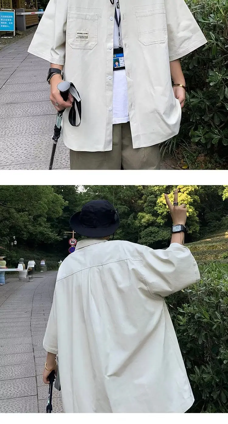 New Summer Men's Short-sleeved Shirt Japanese Casual Versatile Teenager Student Loose Shirt Trendy Jacket