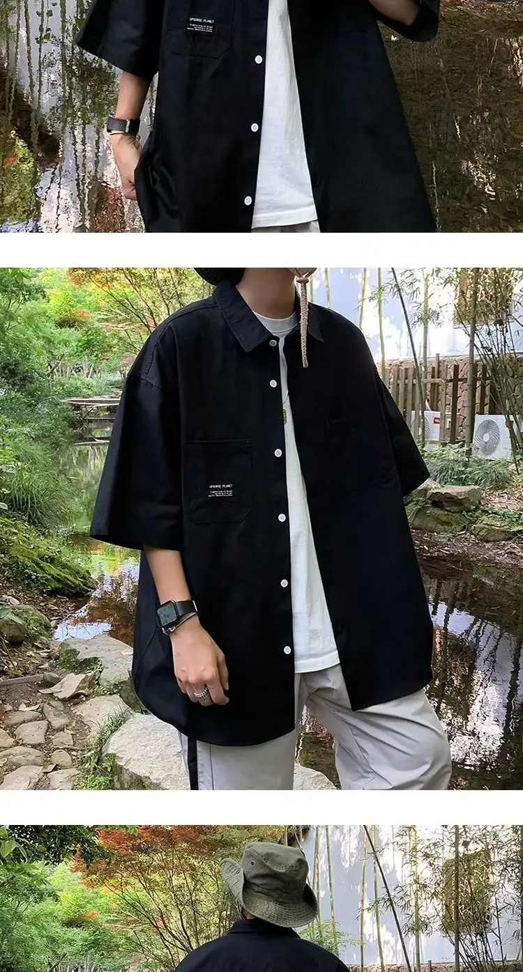 New Summer Men's Short-sleeved Shirt Japanese Casual Versatile Teenager Student Loose Shirt Trendy Jacket