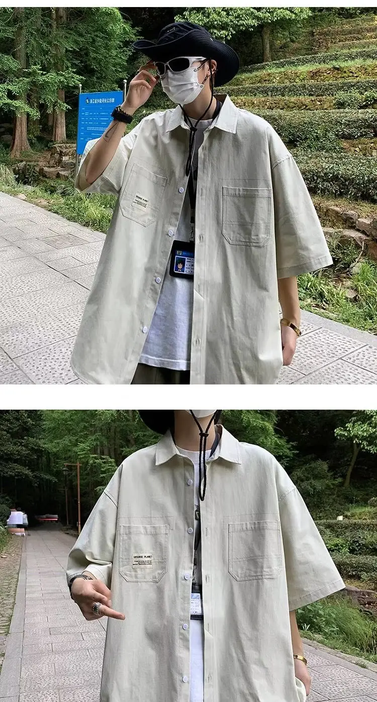 New Summer Men's Short-sleeved Shirt Japanese Casual Versatile Teenager Student Loose Shirt Trendy Jacket