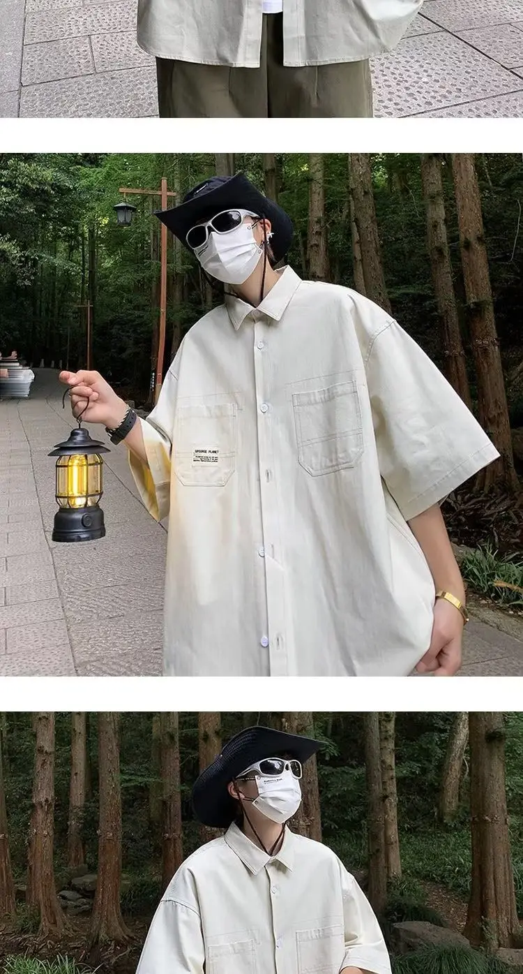 New Summer Men's Short-sleeved Shirt Japanese Casual Versatile Teenager Student Loose Shirt Trendy Jacket