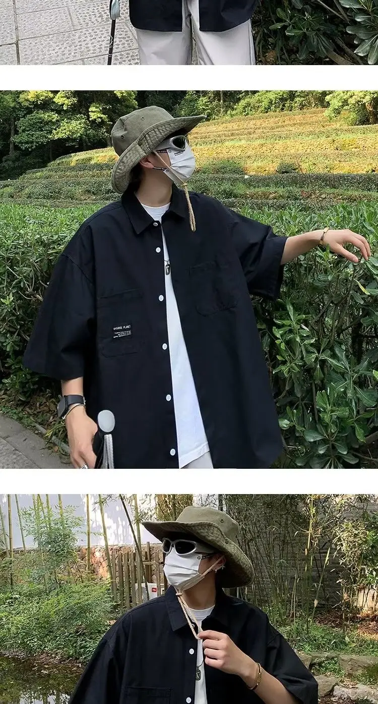 New Summer Men's Short-sleeved Shirt Japanese Casual Versatile Teenager Student Loose Shirt Trendy Jacket