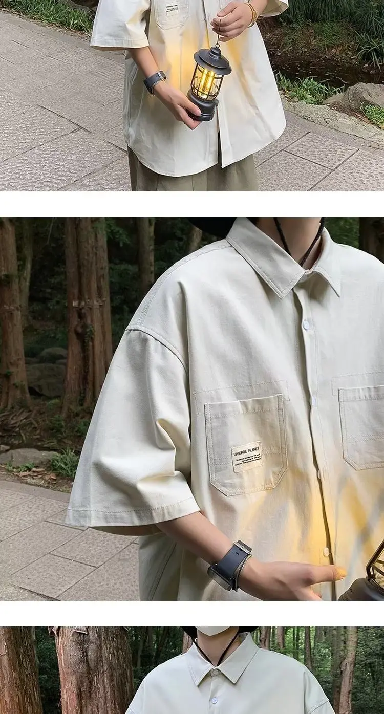 New Summer Men's Short-sleeved Shirt Japanese Casual Versatile Teenager Student Loose Shirt Trendy Jacket