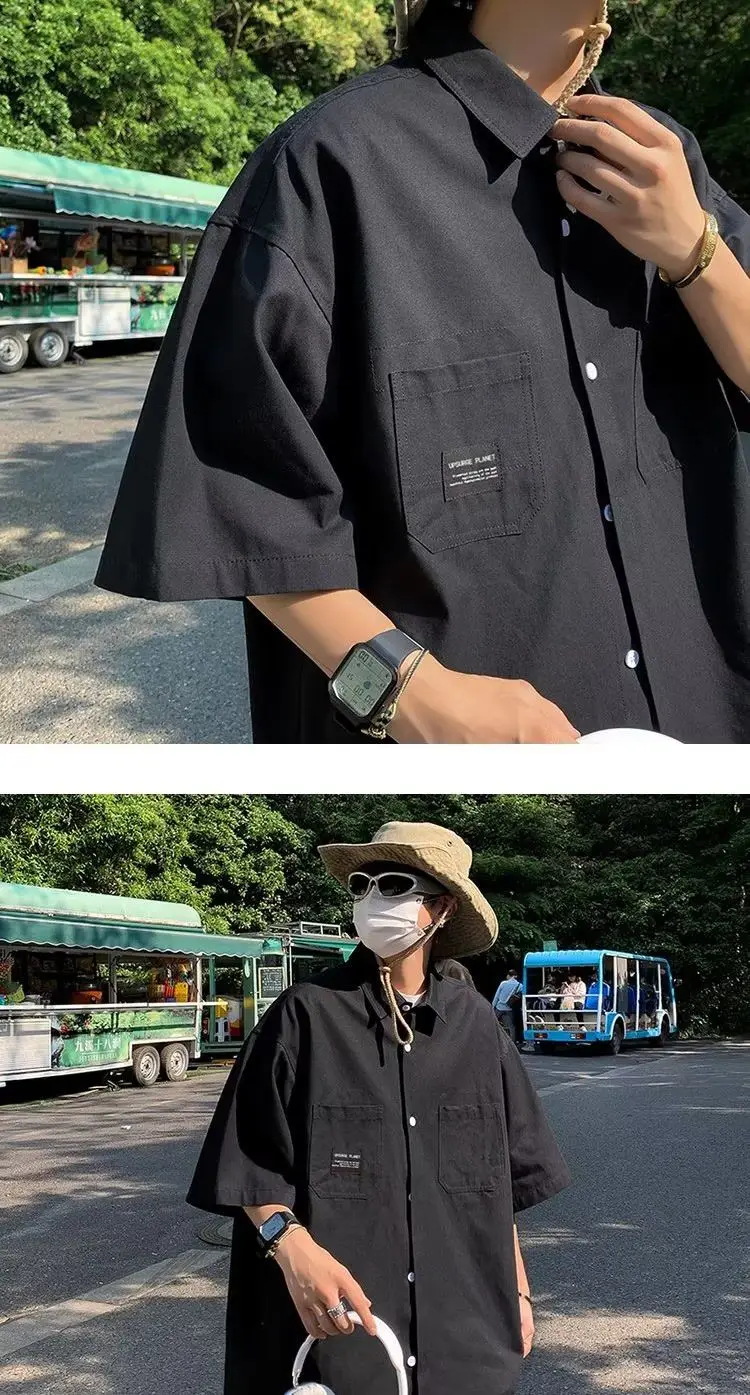 New Summer Men's Short-sleeved Shirt Japanese Casual Versatile Teenager Student Loose Shirt Trendy Jacket