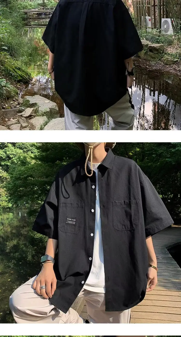 New Summer Men's Short-sleeved Shirt Japanese Casual Versatile Teenager Student Loose Shirt Trendy Jacket