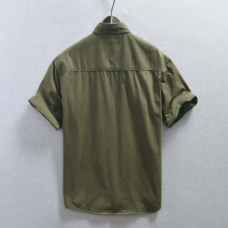 Casual Safari Style Outdoor Short Sleeve Shirt for Men Summer New Turn-down Collar Tops 100% Cotton Men's Clothing