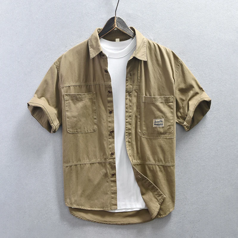 Casual Safari Style Outdoor Short Sleeve Shirt for Men Summer New Turn-down Collar Tops 100% Cotton Men's Clothing