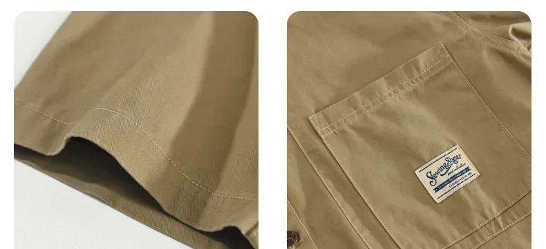 Japanese Fashion Men Cargo Shirt Summer Streetwear Loose Shirts Casual Double Pockets Tops 100% Cotton Short Sleeve Mens Shirts